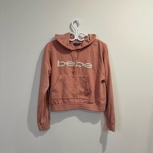 Bebe sports | Vintage Y2K pink-salmon Bebe cropped hoodie with and teddy logo